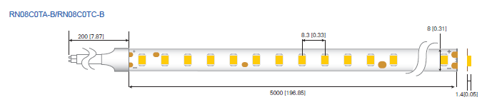 LED стрічка RISHANG 120-2835-24V-IP20 8,6W 818Lm 2700K 5м (RN08C0TC-B-SW)